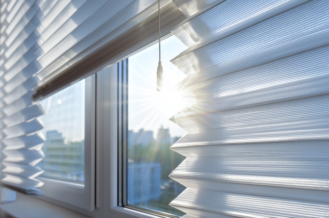 Moderne Plissee-Jalousien für Apartmentfenster bieten Privatsphäre